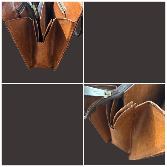 Vintage 70s Mexican Mayan Tooled Leather Handbag Shoulder Bag  Brown Top Handles - Picture 12 of 12